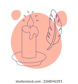 Velas y plumas. Símbolo estotérico. Ilustración vectorial lineal dibujada a mano
