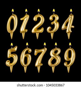 Candle figure number set. For decoration party, celebrations, Happy birthday. Realistic style isolated on black background. 3d. Stock - Vector illustration for your design and business