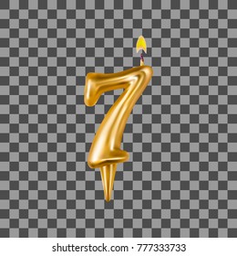Candle figure number seven. For decoration party, birthday, new year and celebrations. Realistic style isolated on transparent background. 3d. Stock - Vector illustration for your design and business