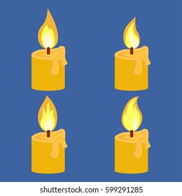 Candle with fire animation on blue background Flame vector illustration