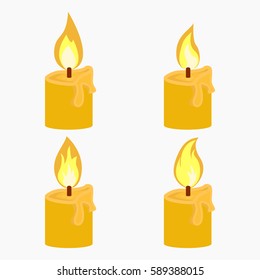 Candle with fire animation on white background Flame vector illustration