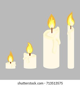 Candle with fire animation set. Vector illustration