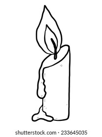 candle with fire / cartoon vector and illustration, black and white, hand drawn, sketch style, isolated on white background.