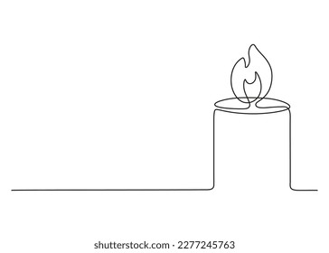 Candle fire continuous single art line drawing. Flame shape, candlelight fire contour icon. Vector hand drawn illustration with copy space