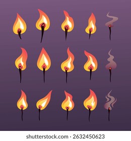 Candle fire different types of flame. Vector flat graphic design cartoon illustration set	