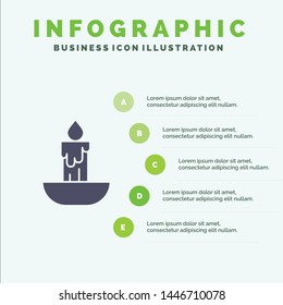 Candle, Fire, Easter, Holiday Solid Icon Infographics 5 Steps Presentation Background