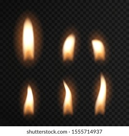 Candle fire flame isolated. Realistic candle bright flame decoration on black