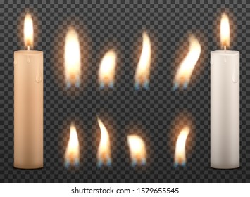 Candle fire flame isolated. Realistic candle bright flame decoration on black