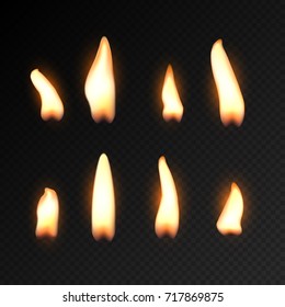 Candle fire flame isolated. Realistic candle bright flame decoration on black