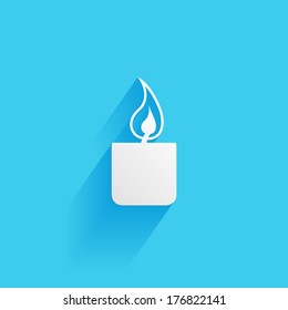 candle with fire, flat icon isolated on a blue background for your design, vector illustration
