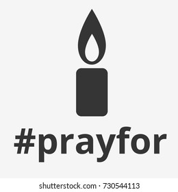 Candle with fire icon. Pray for. The black shape of candle with the flame on the top symbol. Flat vector illustration