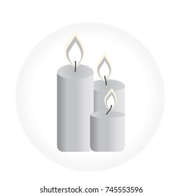 Candle with fire on light background vector illustration. Flat design.