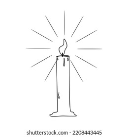Candle with fire on white background. Candle doodle illustration. linear candle vector eps10