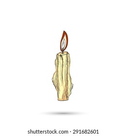 Candle with fire on white background sketch