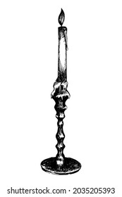Candle with fire. vector illustration ink on white background sketch. hand draw candlestick