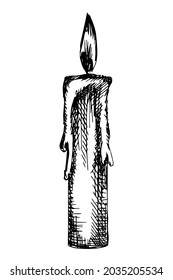 Candle with fire. vector illustration ink on white background sketch. hand draw