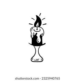 Candle and fire vintage design. Hand drawn icon black and white vector drawing illustration