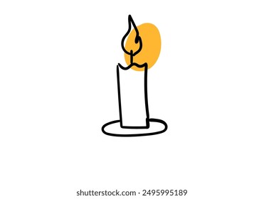 Vela y fuego. con trazos amarillos, Ilustración vectorial dibujada a mano.