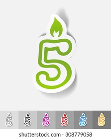 candle five paper sticker with shadow. Vector illustration