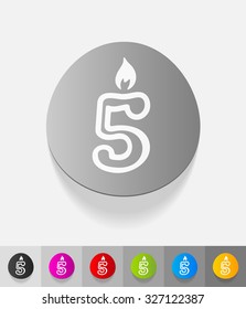candle five paper sticker with shadow. Vector illustration