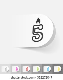 candle five paper sticker with shadow. Vector illustration