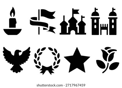 Candle flag castles eagle laurel star rose flame light