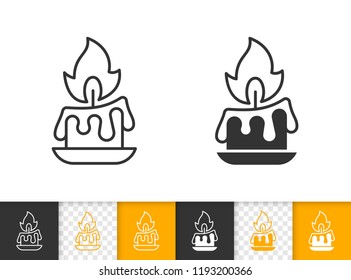 Candle flame black linear and glyph icons. Thin line church decoration sign. Memorial fire outline pictogram isolated on white background. Vector icon shape of prayer candlelight simple symbol closeup