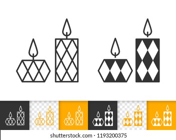 Candle flame black linear and glyph icons. Thin line church decoration sign. Memorial fire outline pictogram isolated on white background. Vector icon shape of aroma candlelight simple symbol closeup