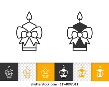 Candle flame black linear and glyph icons. Thin line church decoration sign. Memorial fire outline pictogram isolated on white background. Vector icon shape of prayer candlelight simple symbol closeup