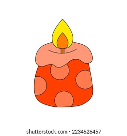 Candle flame. Burning Christmas candle. Isolated vector wax candle.