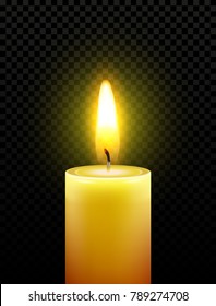 Candle flame burning on transparent background