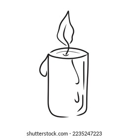 Candle with the flame drawing isolated on white background. Hand drawn vector illustration in simple doodle engraved vintage style. Concept of warming, light, romantic, design, autumn.