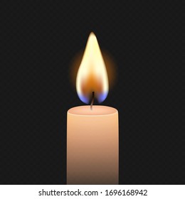 Luz de fuego de velas. Aislado sobre fondo transparente oscuro. Estilo realista. Ilustración vectorial.