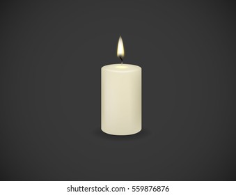 Candle Flame Fire Light Isolated. Realistic Paraffin Candle. 