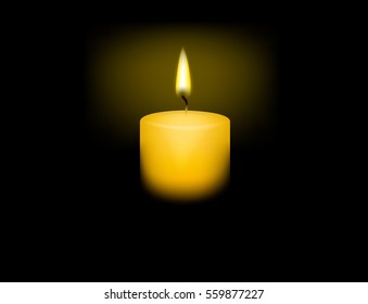 Candle flame fire light isolated. Realistic paraffin candle. 