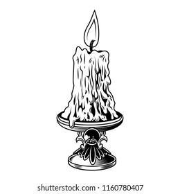 Candle with flame isolated on white. Vector illustration