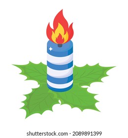 A candle with flame, isometric icon