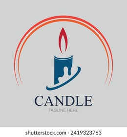 Candle flame logo in a frame,Bright fire shape vector illustration