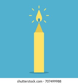 Candle with flame on blue background. Family hearth, new Year and love concept. Flat design. Vector illustration. EPS 8, no transparency