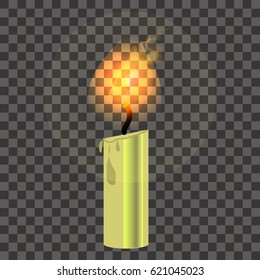 Candle with a flame on transparent background. Vector illustration.