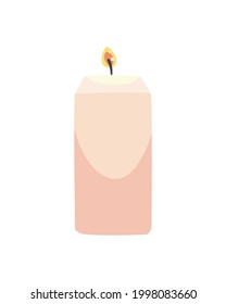 Candle with flame on white background