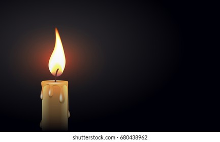 candle flame realistic closeup on black background vector illustration