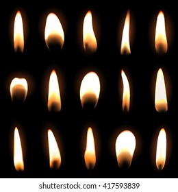 Candle flame set isolated over black background