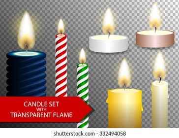 Candle flame set on transparent background