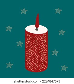 Velas con llama y estrellas. Ilustración vectorial para tarjeta de saludo, impresión