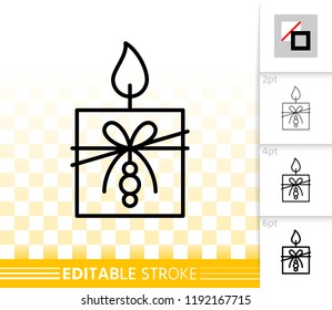 Candle flame thin line icon. Outline sign church decoration. Memorial fire linear pictogram with different stroke width. Simple vector transparent symbol. Candlelight editable stroke icon without fill