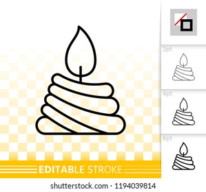 Candle flame thin line icon. Outline sign church decoration. Memorial fire linear pictogram with different stroke width. Simple vector transparent symbol. Candlelight editable stroke icon without fill