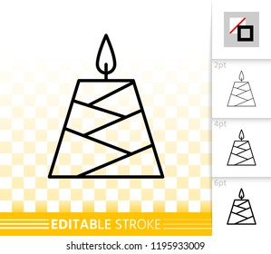 Candle flame thin line icon. Outline sign church decoration. Memorial fire linear pictogram with different stroke width. Simple vector transparent symbol. Candlelight editable stroke icon without fill