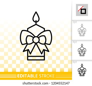 Candle flame thin line icon. Outline sign church decoration. Memorial fire linear pictogram with different stroke width. Simple vector transparent symbol. Candlelight editable stroke icon without fill