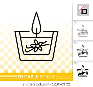 Candle flame thin line icon. Outline sign church decoration. Memorial fire linear pictogram with different stroke width. Simple vector transparent symbol. Candlelight editable stroke icon without fill